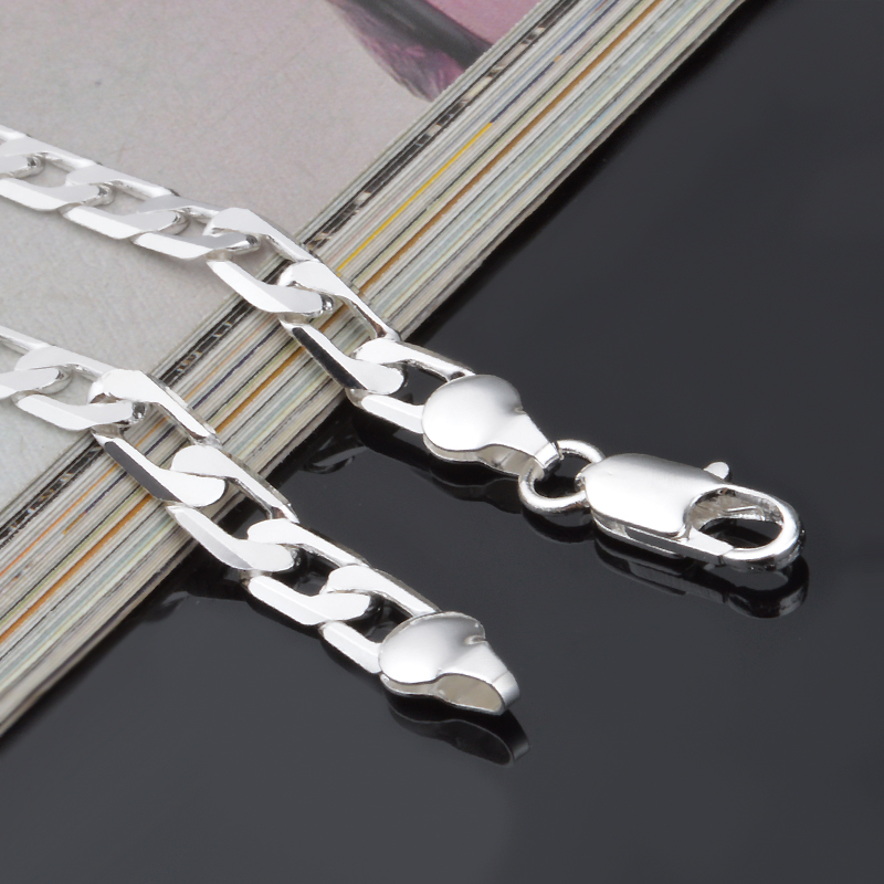 Free shipping trendy fashion high quality 925 silver Men's 6MM flat one Interval one Classic Bracelet jewelry holiday gift 1527