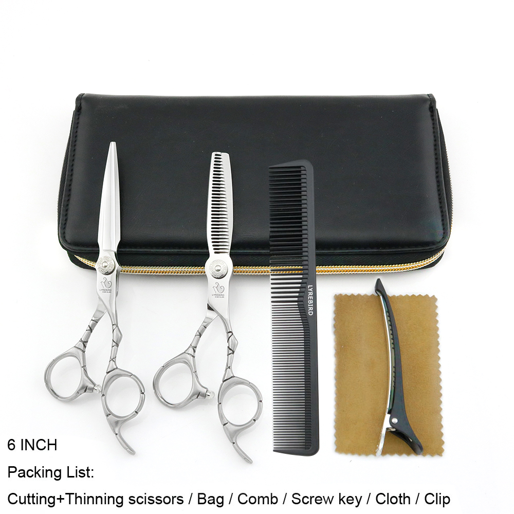 Professional hair scissors 6 INCH Lyrebird HIGH CLASS barber scissors Curved line Handle Engraved Flower Screw Matte silvery handle NEW S2563