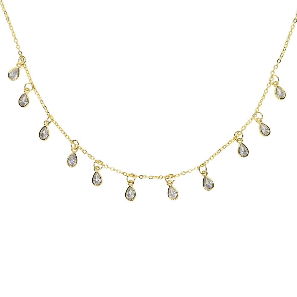 elegant women wedding gift water drop tear drop cz charm choker fashion jewelry dainty bridal cz statement choker necklace