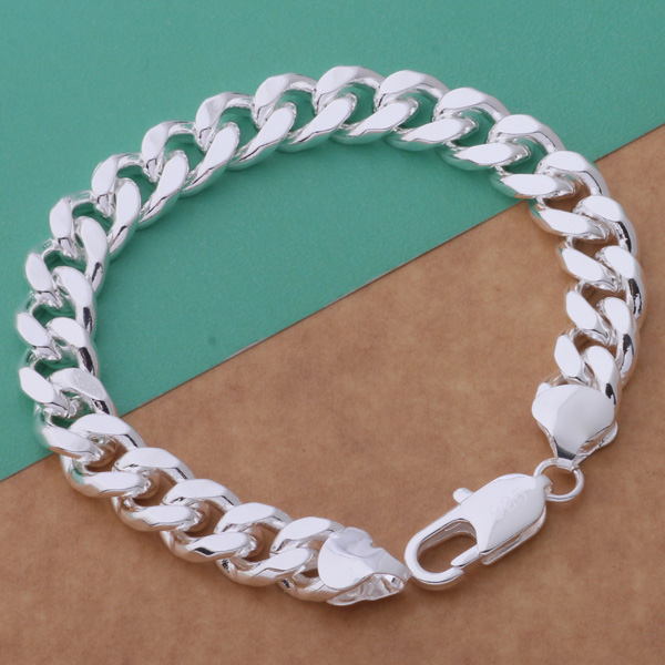 Free shipping trendy fashion high quality 925 silver Men's 12MM flat One Interval one Classic Bracelet jewelry holiday gift 1790