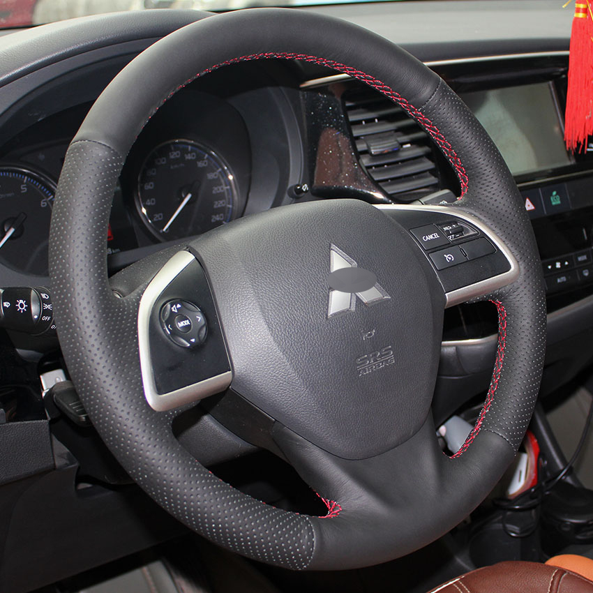 Steering wheel cover Case for Mitsubishi OUTLANDER Genuine leather DIY Hand-stitch Car styling cover Anti-slip