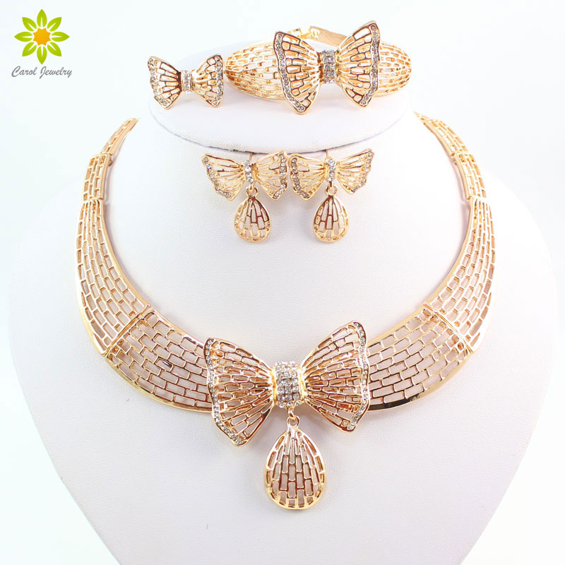 Romantic Wedding Accessories 18k Gold Plated African Jewelry Sets With Crystal Bow-Knot Necklace&Earring Set Wedding Accessories
Romantic Wedding Accessories 18k Gold Plated African Jewelry Sets With Crystal Bow-Knot Necklace&Earring Set Wedding Accessories