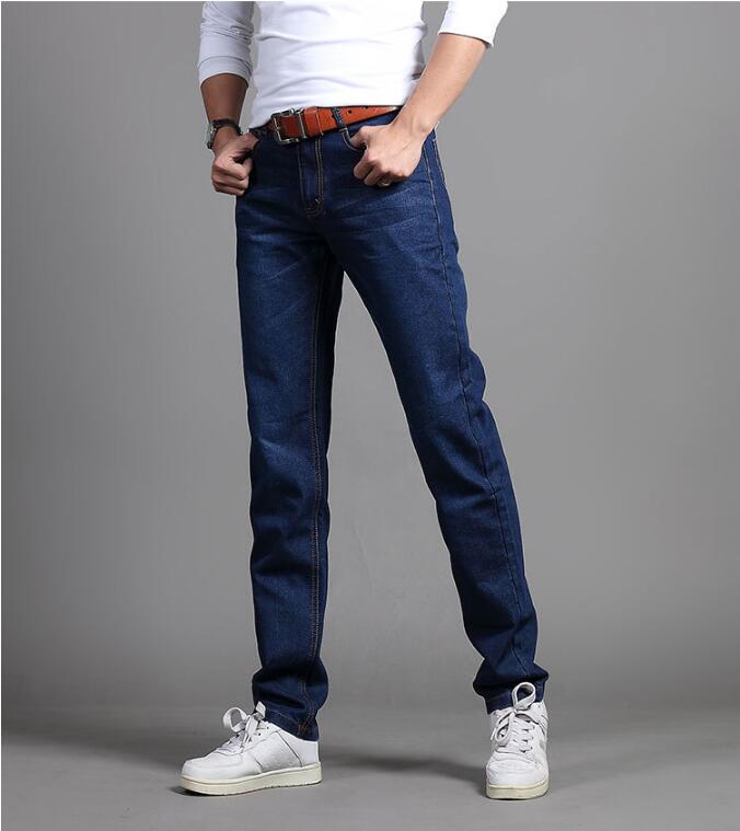 Wholesale- Men Brand Jeans Fashion Casual Male Denim Pants Cotton Classic Straight Jeans Masculina Mid Rise Denim Trousers