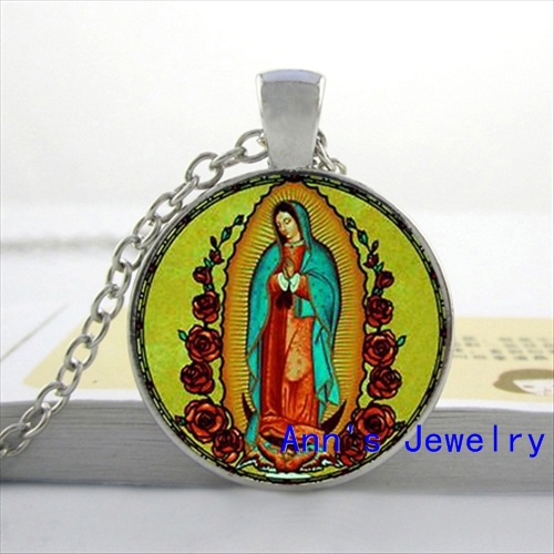 Wholesale-Wholesale Our Lady of Guadalupe Necklace Our Lady of Guadalupe Jewelry Virgin Mary Sacred Heart Art Glass Necklace