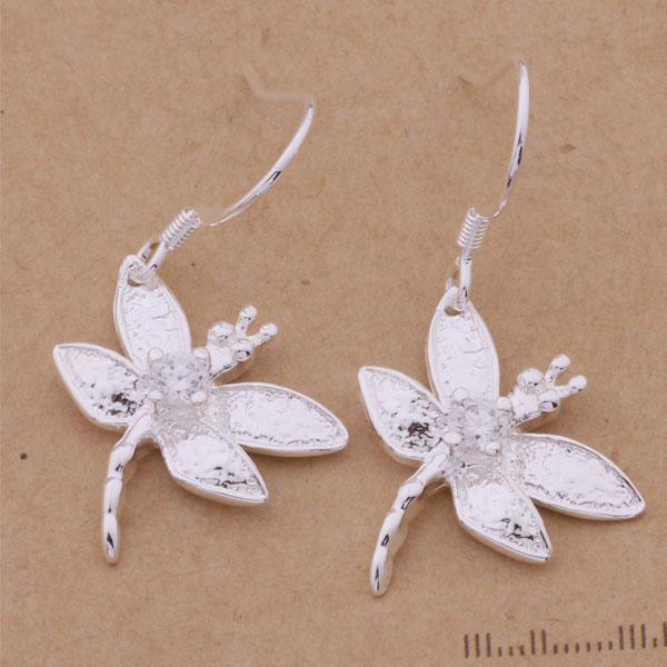 Fashion (Jewelry Manufacturer) 40 pcs a lot Dragonfly with diamond earrings 925 sterling silver jewelry factory price Fashion Shine Earring