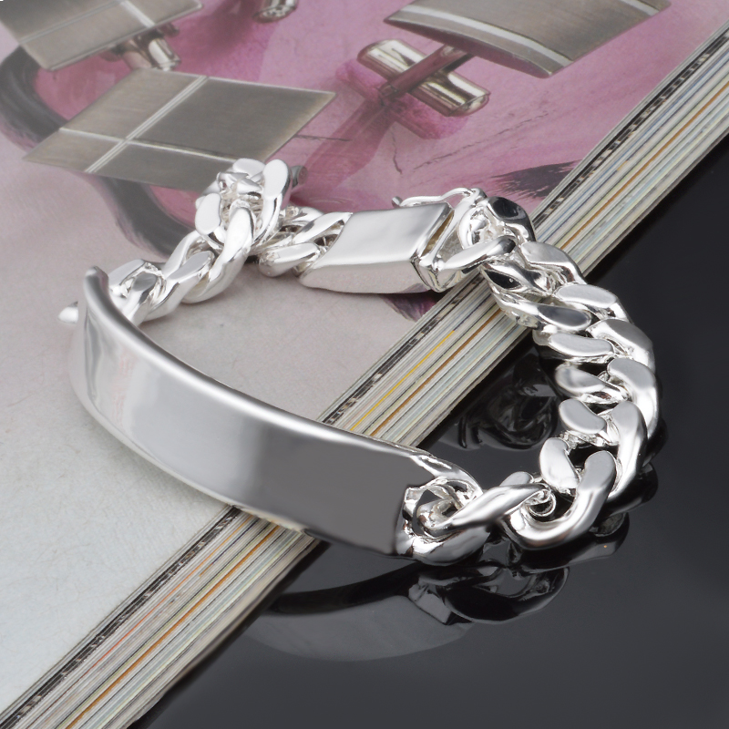 Free shipping trendy fashion high quality 925 silver Men's 10MM Men's jeans Bracelet jewelry holiday gift 1565