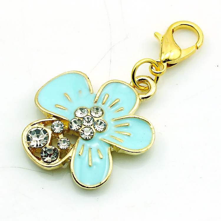 Brand New Fashion Floating Charms Alloy Lobster Clasp 4 Color Rhinestone Petal Charms DIY Accessories Jewelry