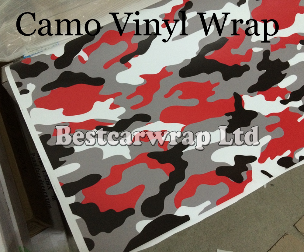 Red white black Camouflage Sticker Wrap With Air Release Tiger Arctic Camo Film For Car Wrap Graphics Design 1.52 x 10m/20m /30m/Roll