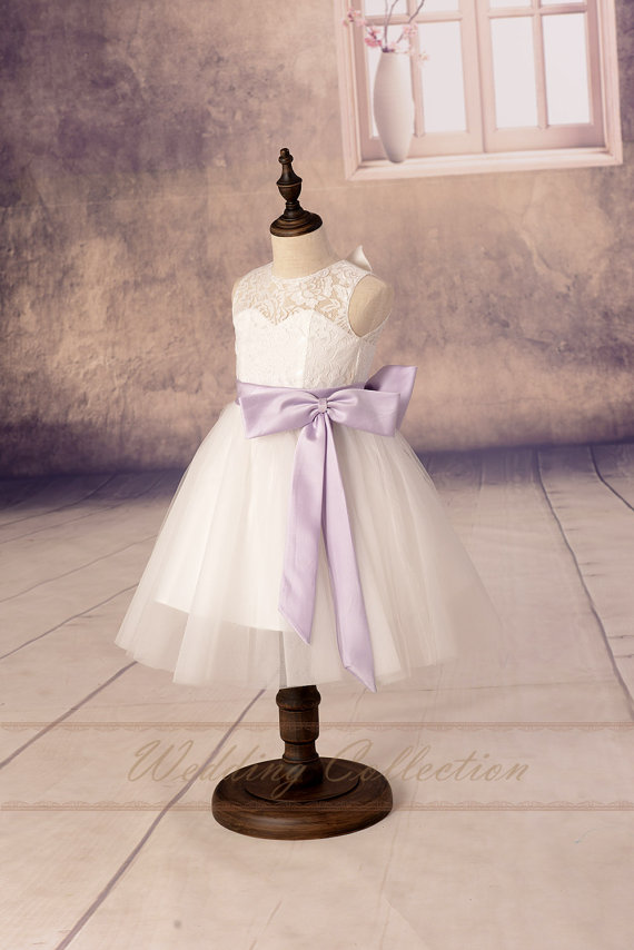 2020 NEW HOT Lace Flower Girl Dresses Tulle Flower Girls Dress With Lilac Sash and Bow High Quality High Quality Dress Birthday Dress Party