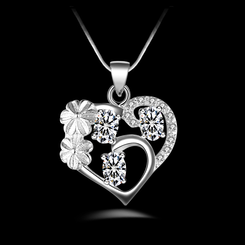 Free shipping fashion high quality 925 silver Flower with White diamond jewelry 925 silver necklace Valentine's Day holiday gifts Hot 1685