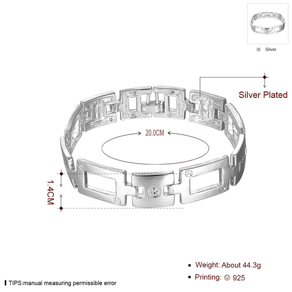 Hot sale gift 925 silver Hollow Wide Strap Bracelet-Men DFMCH343,Brand new fashion 925 sterling silver Chain link bracelets high grade