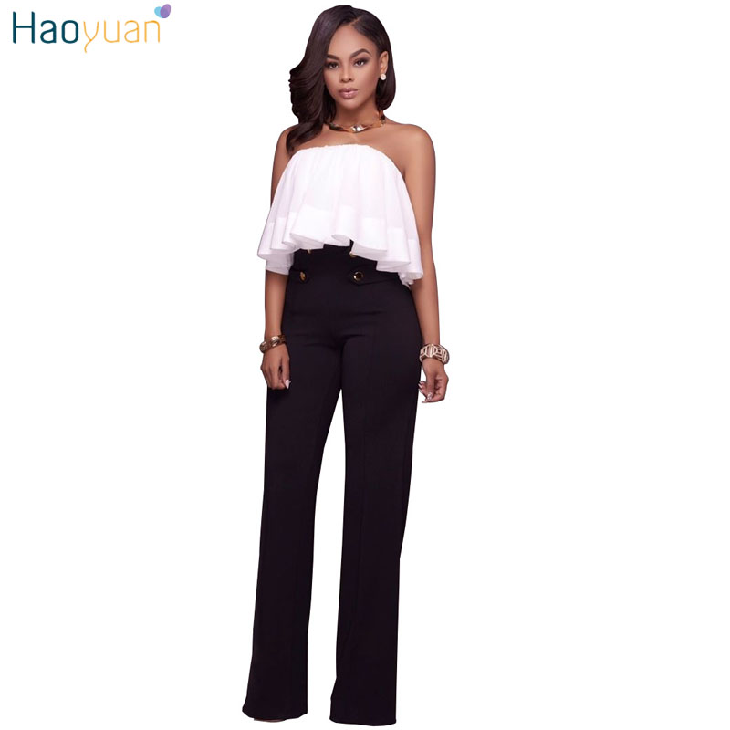 HAOYUAN Casual Loose Palazzo Pants 2017 Women Clothes High Waist Trousers Long Culottes Blue Black White Stretch Wide Leg Pants q1110