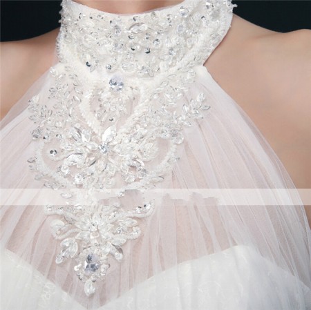 2025 Wedding Dresses New Hot Fashion Free Shipping Elegant Ball Gown Ivory Floor-length Appliques Beads Halter Tulle Bride Gowns