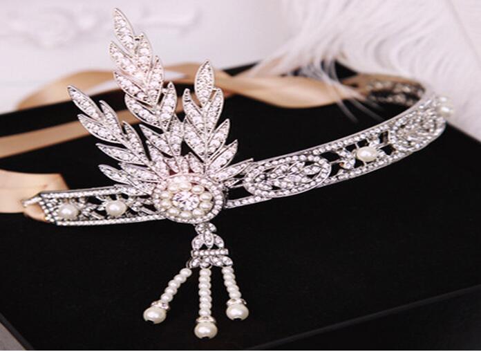 New Great Gatsby Vintage Headbands Hair Bands Headpieces Bridal Wedding Jewelries Accessories Silver Crystals Rhinestone Pearls HT05