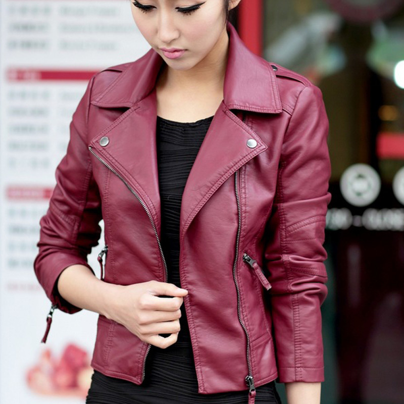 Wholesale- New Spring Women Leather Jacket Red Black PU Plus Size Jackets Motorcycle Leather Jacket Slim Casual Coat от DHgate WW