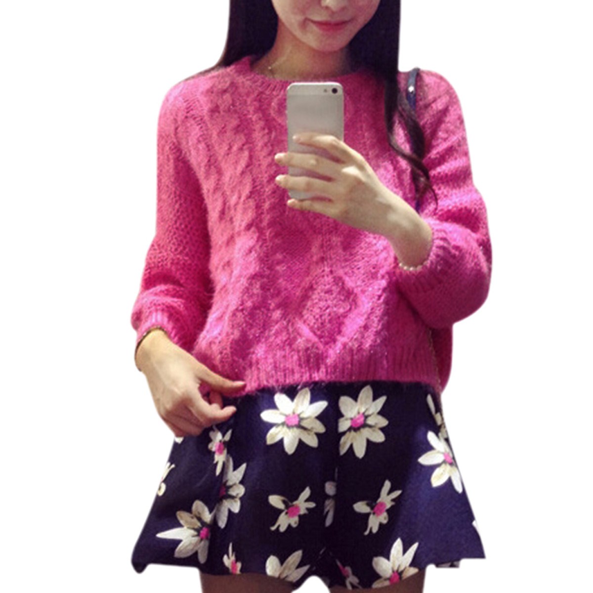 Short Knitted Sweater 2015 Autumn Women Knitwear Hem Side Open Pullover Tops Ladies O Neck Casual Loose Long Bat Sleeve Sweaters FG1511