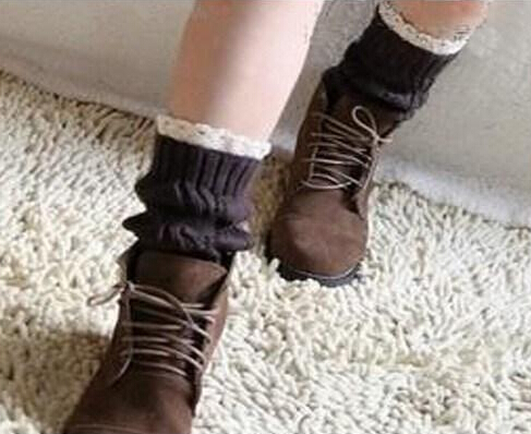 Women Girl Leg Warmers Hosiery Stockings Crochet Knit button white Lace trim Boots socks Cuff Leggings Tight 9colors