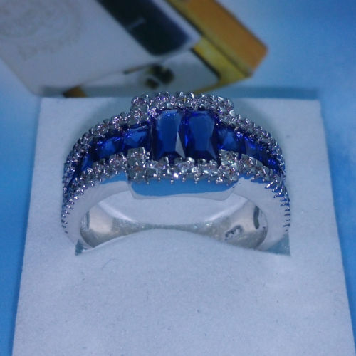 Luxury Size 9/10/11 Brand Jewelry 10kt white gold filled Blue Sapphire Gemstones Men Wedding Ring patty gift with box