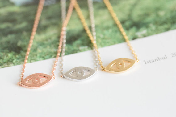 30PCS- N051 Gold Silver Hamsa Hand Evil Eye Necklace Open Line Devil Eye Necklaces Simple Fortunate Turkish Eye Necklace