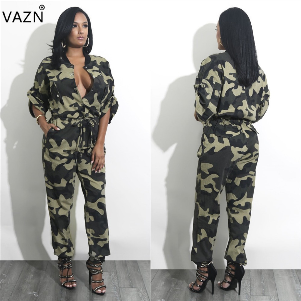 VAZN Top Quality New 2017 Casual Jumpsuit Full Sleeve Long Jumpsuit Overalls Camouflage Sexy Jumpsuit J1405 q1118