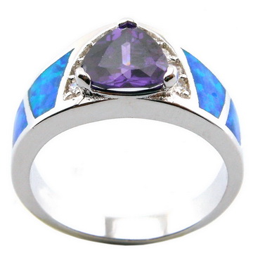 blue opal rings with cz stone;fashion jewelry amethyst stone
