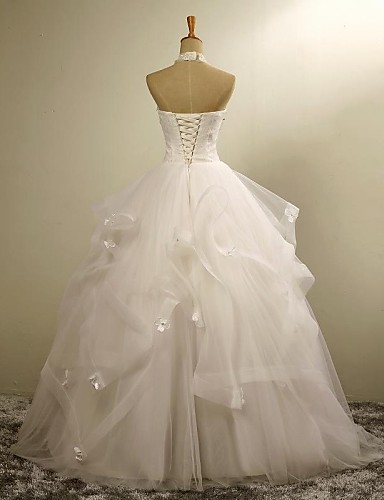 2025 New Hot Fashion Wedding Dresses Free Shipping Elegant Ball Gown Ivory Floor-length High Neck Lace Beading Tulle Appliques Bride Gowns