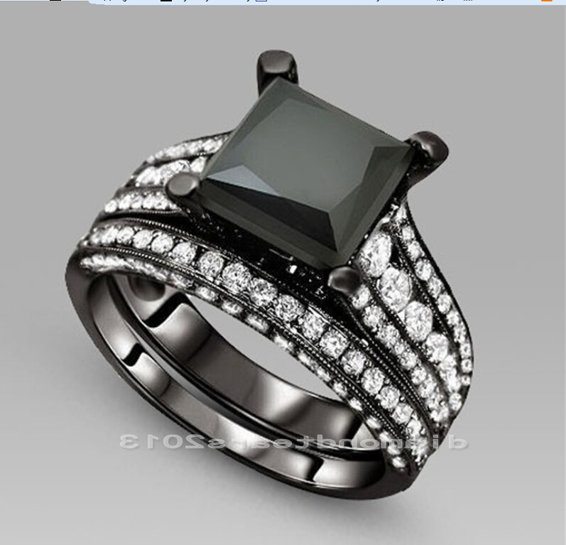 Size5/6/7/8/9/10 Victoria Weick VJewelry 14kt black gold filledblack sapphire Zirconia gold Women Wedding Engagement Bridal Ring set gift