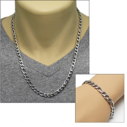 New 22''+8.5'' 316L Stainless Steel Jewlery Set 7mm wide Figaro NK Chain Link necklace & bracelet for Fashion Men Women Gifts Silv