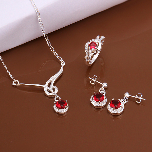 High grade 925 sterling silver Animal Set - Red jewelry sets DFMSS599 brand new brand new Factory direct sale wedding necklace earring ring