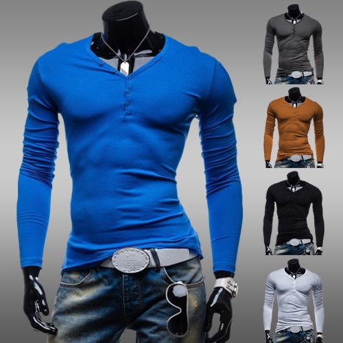 2016 New Men'S long-Sleeve Cotton T-Shirt Slim Singlet Solid Color Fashion Basic Shirt Male ZT61 M-XXL