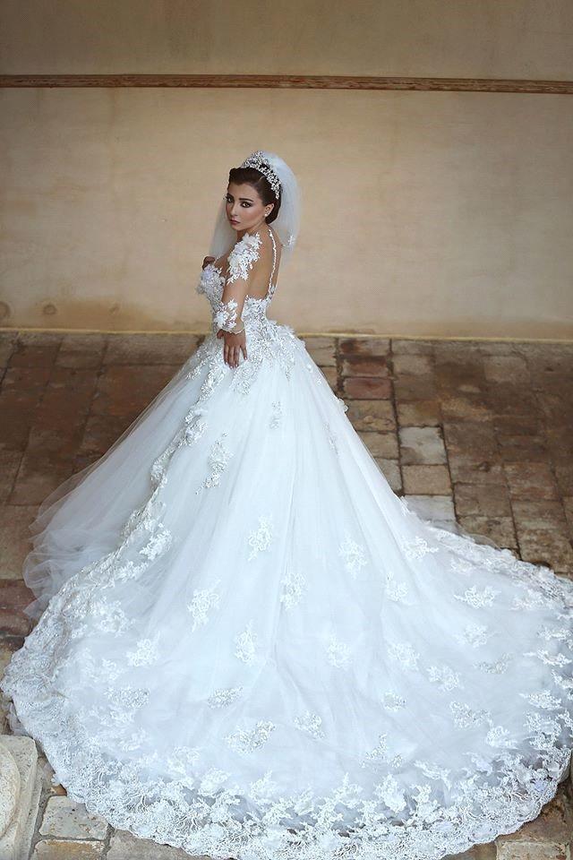 New Beautiful Ball Gown Wedding Dresses With Applique Tea Length Long Sleeve Sheer Wed Dress White Church Lace Western Style Wedding Dresses