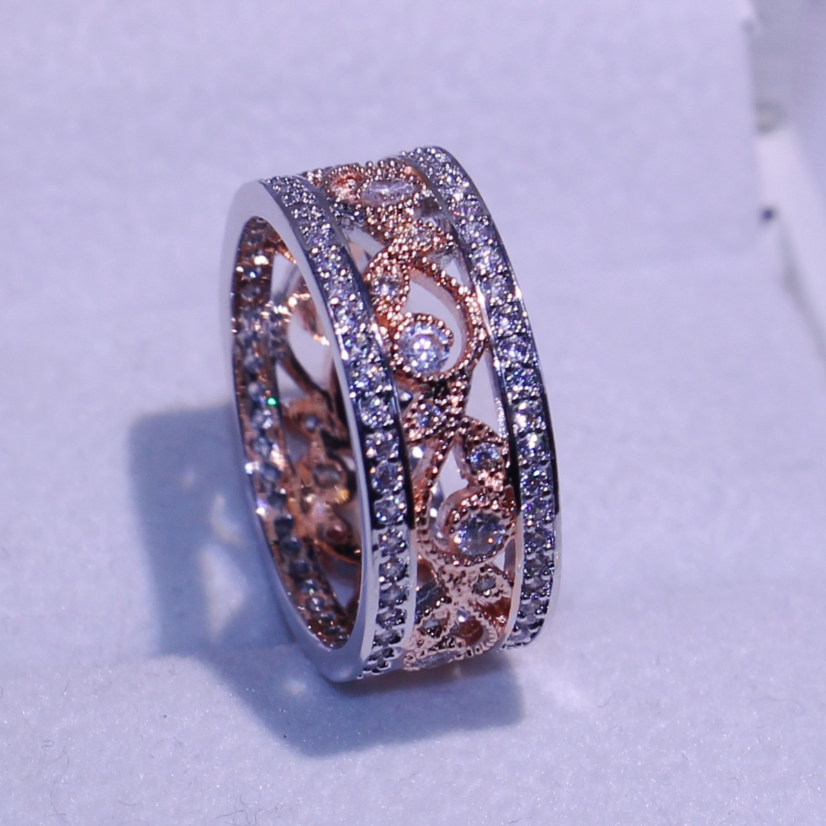 Sterg Sier Leaf Ring for Women - Rose Gold Filled 5A CZ Crystal Wedding Band with Gift Box