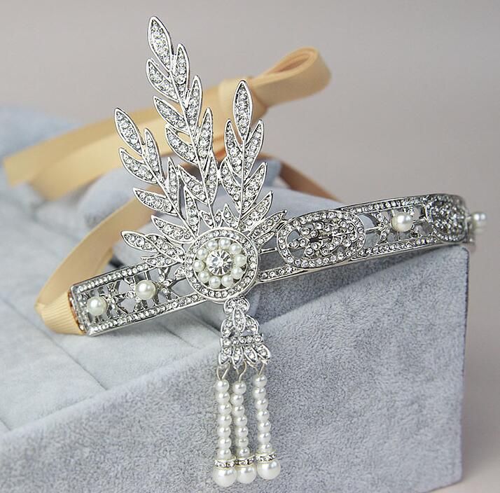 New Great Gatsby Vintage Headbands Hair Bands Headpieces Bridal Wedding Jewelries Accessories Silver Crystals Rhinestone Pearls HT05