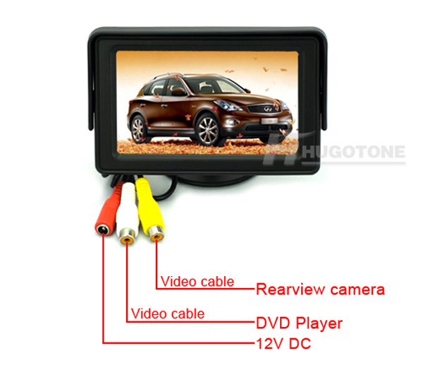 Dual Video Waterproof Car Monitor and Rearview Camera - 4.3 Inches Wireless Parking Assist Kit