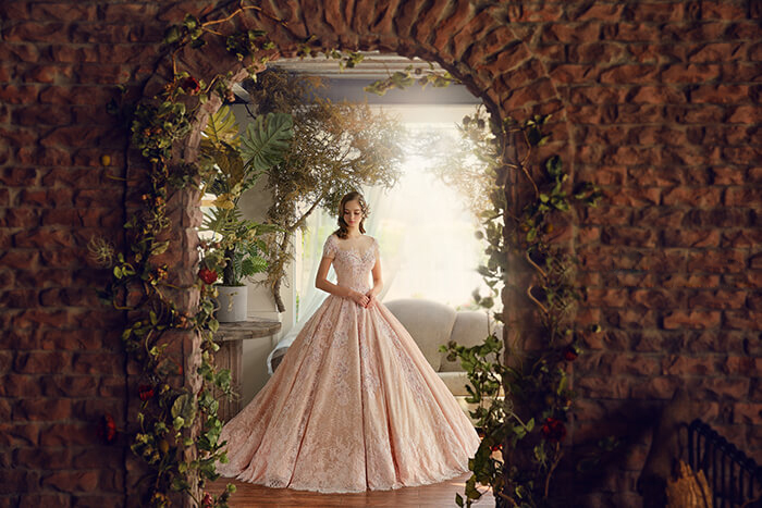 Charming Pink Long Lace Evening Dresses Sheer Jewel Neck Short Sleeves Beaded Applique Ball Gowns Prom Dresses Graceful Women Formal Dress