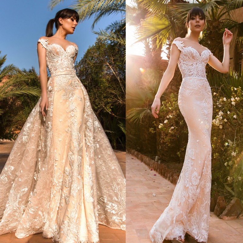 Crystal Design Mermaid Beach Wedding Dresses With Detachable Skirt Sweep Train Lace Applique Plus Size Wedding Dress Bohemian Bridal Gowns, Gold
Crystal Design Mermaid Beach Wedding Dresses With Detachable Skirt Sweep Train Lace Applique Plus Size Wedding Dress Bohemian Bridal Gowns, Gold