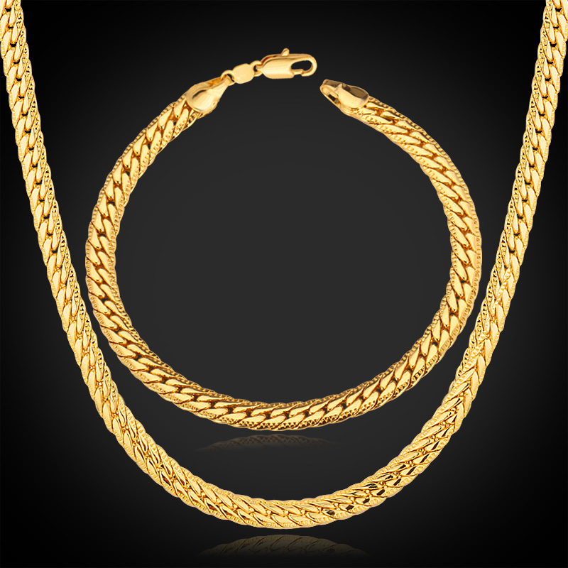18quot32quot Men Gold Chain 18K Real Gold Plated Wheat Chain Necklace Bracelet Hip Hop Jewelry Set