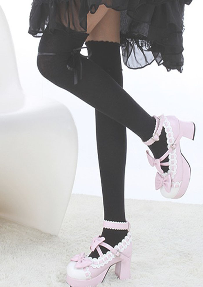 1Pair Fashion Women Autumn Over The Knee Ribbon Straps Socks Feitong