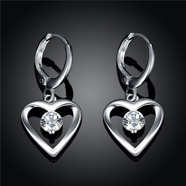 Brand new sterling silver plated Heart-shaped earrings inlaid stone SE626 women's 925 silver Dangle Chandelier wedding gemstone earrings