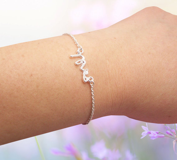 30PCS- B030 Gold Silver Simple Dainty Mrs Bracelet Small Stamped Word Bracelet Tiny Love Initial Alphabet Letters Bracelets