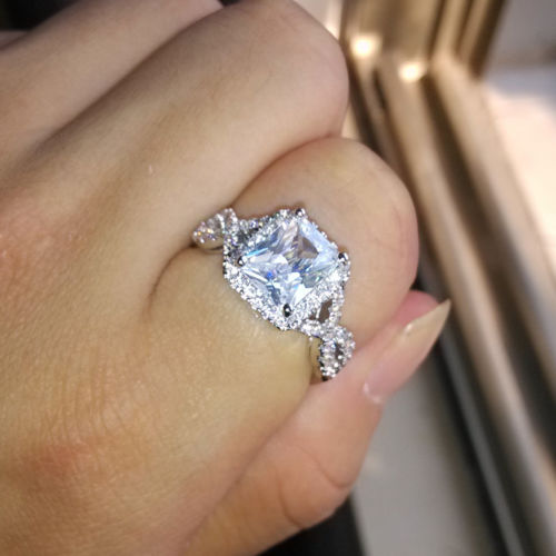 Retro Size 5-10 Jewelry 925 silver filld Topaz Princess cut Cross wedding Ring gift