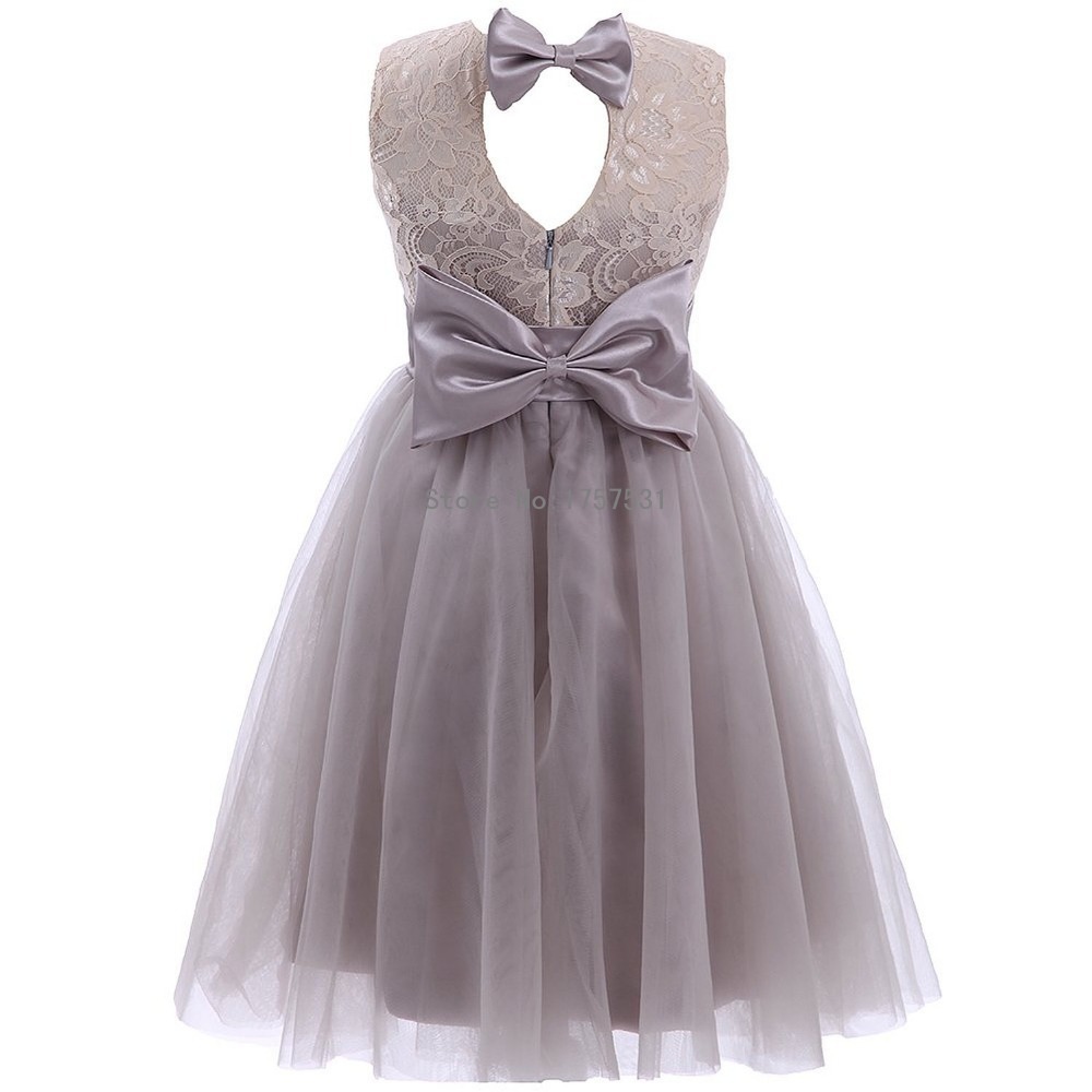 2020 New Lace Tulle Pretty Grey Tutu Flower Girl Dresses Plus Size Sleeveless With Big Bow Baby Girl Infant Toddler Gown