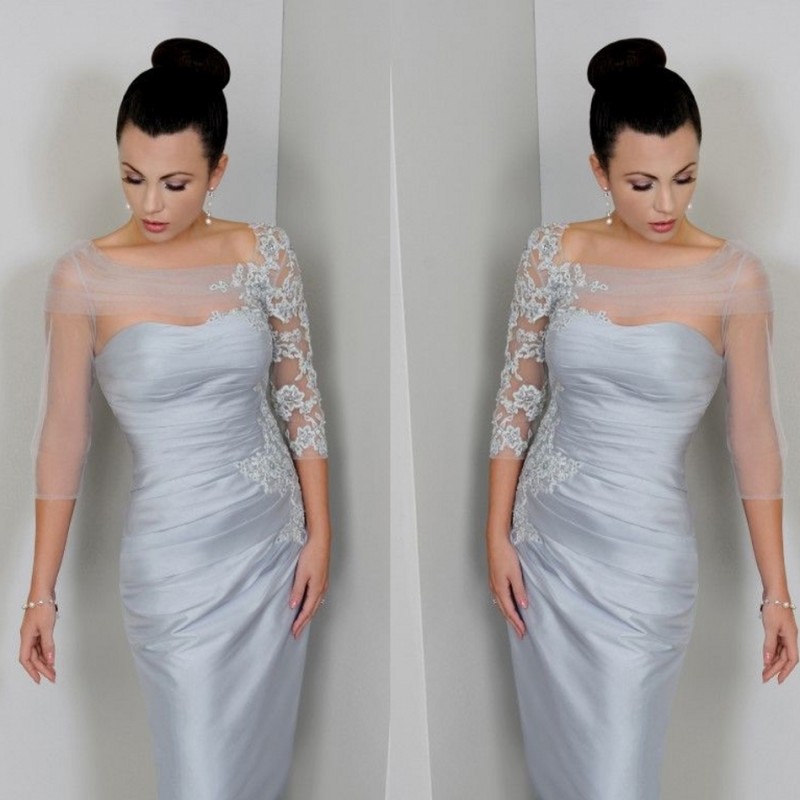 Square Neck Mother Of The Bride Dress Satin Applique Elegant 3/4 Long Sleeve Plus Size Formal Dress Wedding Gown Mother's Clothes