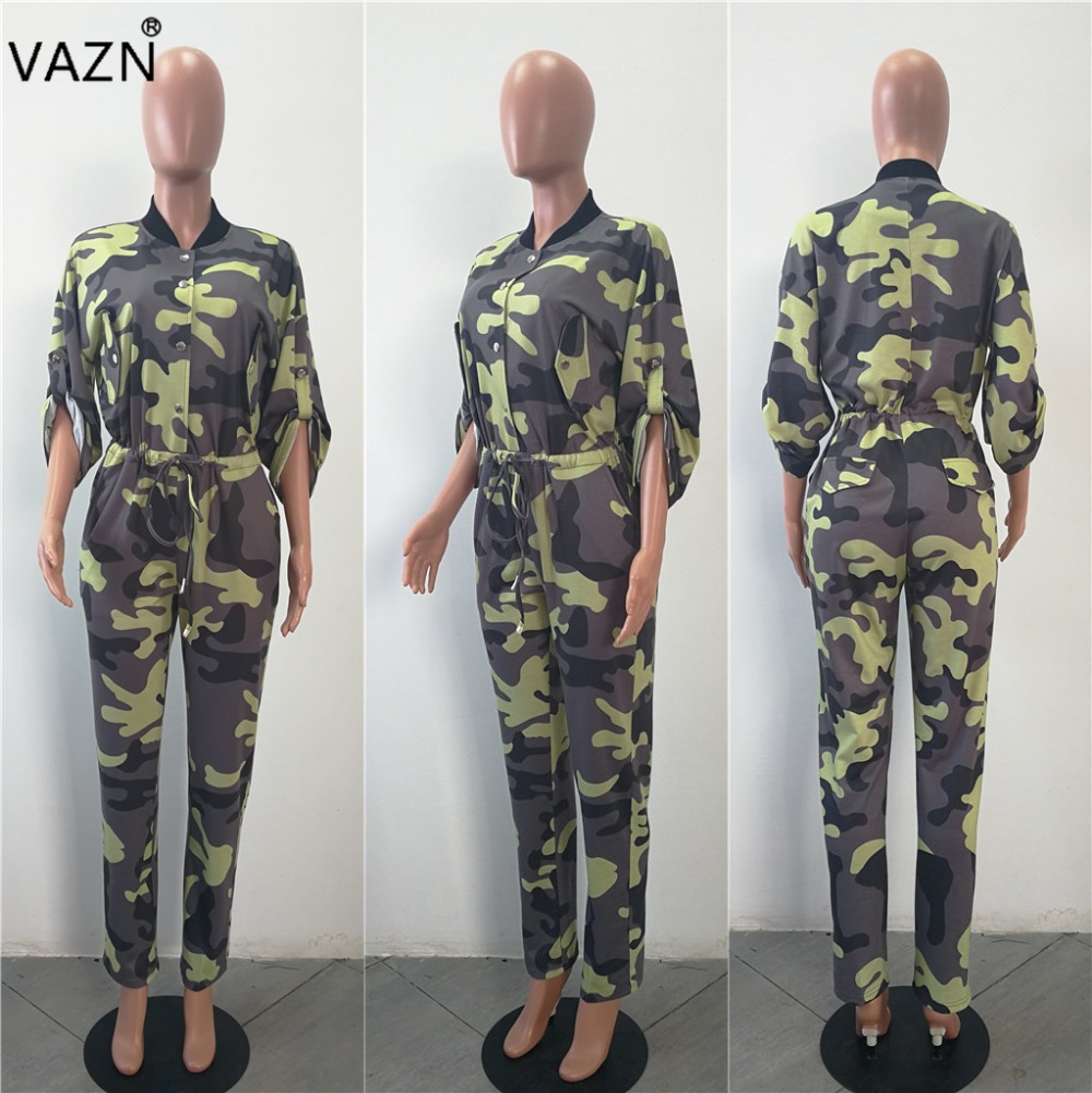 VAZN Top Quality New 2017 Casual Jumpsuit Full Sleeve Long Jumpsuit Overalls Camouflage Sexy Jumpsuit J1405 q1118
