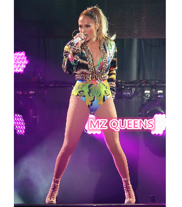 New DJ European Women's singer Jennifer Lopez same Style Bright colors with gold chain costumes Stage Nightclub, Jacket and leotard
New DJ European Women's singer Jennifer Lopez same Style Bright colors with gold chain costumes Stage Nightclub, Jacket and leotard