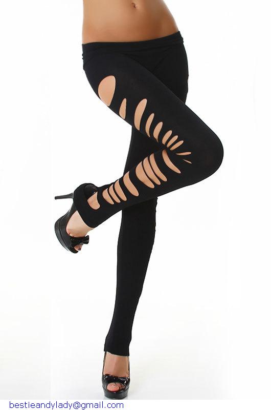 Women Multicolor Slim Fit Elastic Waist Band Leggings Fashion Candy Color Side Cut out Jeggings Ripped Hollow out Fitness Pants Trousers