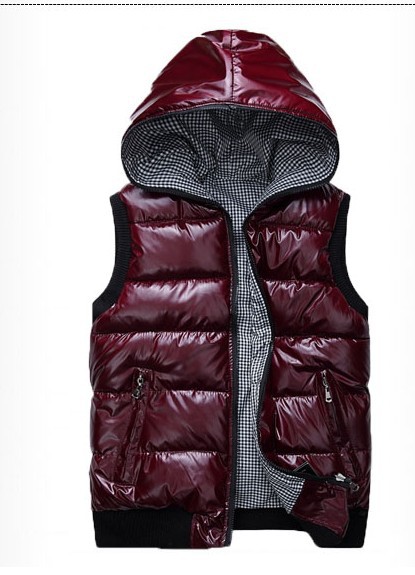 New Fall-Big lovers thermal glossy reversible wadded jacket vest cotton-padded vest with a hood
