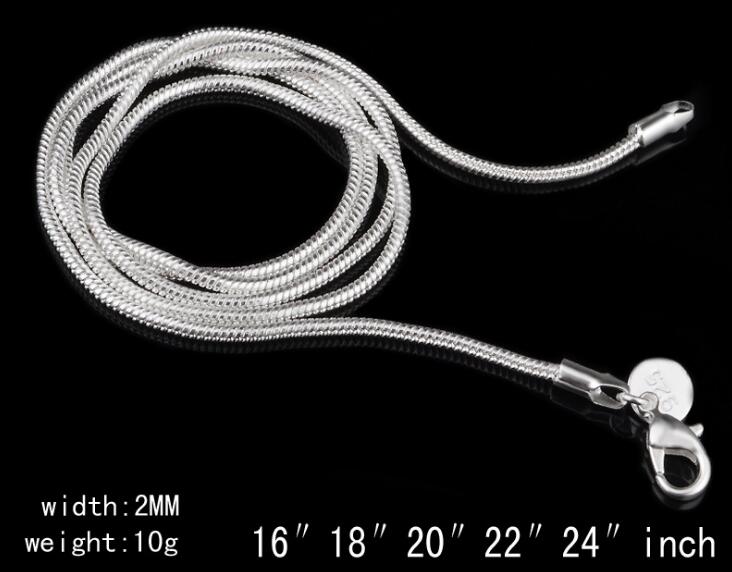 Retail 925 Sterling Silver 2MM Smooth Snake Chain Necklace fit DIY Pendant Necklace 16"/18"/20"/22"/24" Can Mix Size 50pcs/lot
Retail 925 Sterling Silver 2MM Smooth Snake Chain Necklace fit DIY Pendant Necklace 16"/18"/20"/22"/24" Can Mix Size 50pcs/lot