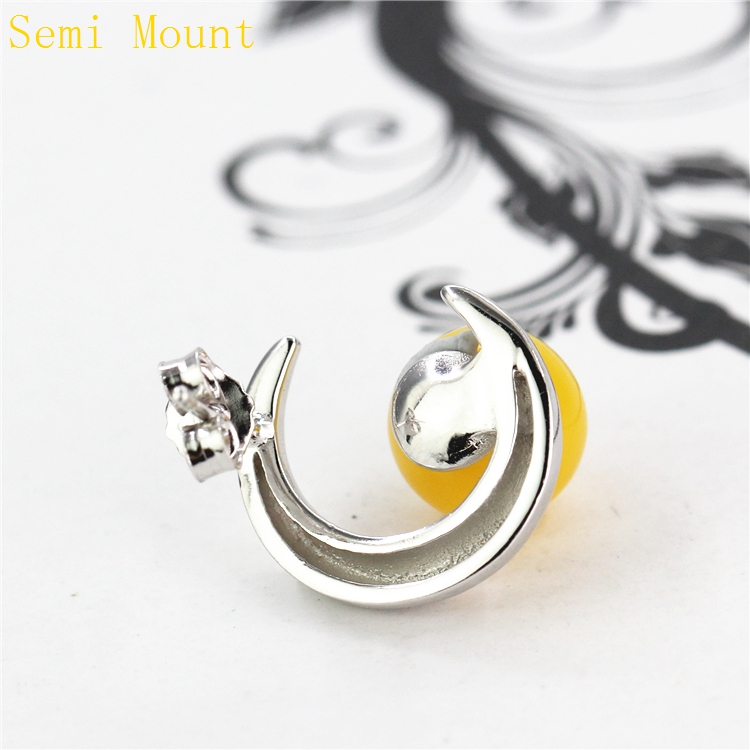 925 Sterling Silver Semi Mount Stud Earrings Plated White Gold for 8-9mm Pearl or Round Bead Fine Jewelry Setting DIY Stone