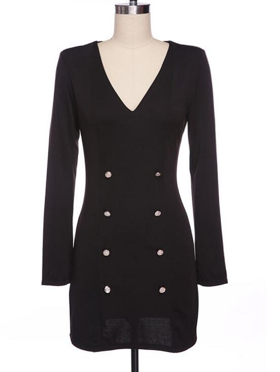 Dress Europe US hot style pencil skirt personality fashion long-sleeved dress buttons putting new double-breasted coat v-neck